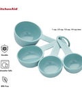 Aqua Sky Measuring Cups Set Of Four With One Quarter, One Third, One Half, And One Cup Sizes, Easy Read Markings In Standard And Metric
