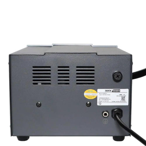Back view of 861DW 1000W Hot Air Rework Station with vent and power cord connection, Pro Grade Soldering And Rework Tool.