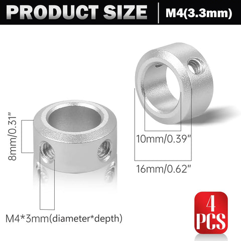 Four Pack Aluminum Clamp On Shaft Collars 10mm Bore 16mm OD High Strength CNC Machine Tool Accessories Easy Install Secure Clamp