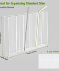 Adhesive Cabinet Door Mount Acrylic Straw Holder With Six Jumbo Compartments That Totally Eliminates Countertop Junk And Keeps Every Favorite Reusable Tumbler Straw Super Clutch For On The Go Sipping, showing clear design with two reusable straws.