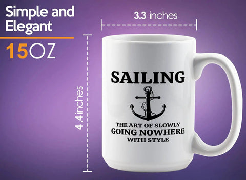 15oz White Sailor Coffee Mug Gift For Boaters And Boat Captains, Funny Lake Scene, The Art Of Sailor Gifts