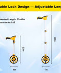 Sleek Digital Readout Distance Measuring Wheel With Heavy Duty Steel Roller And Crisp Backlit Display For Dead On Measurements And Quick Metric Or Imperial Swaps On Any Hustle Ready Job Site, shown in adjustable lengths of 23in to 40in.
