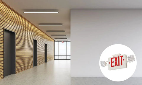 2 In 1 LED Exit Sign And Emergency Light Combo For Busy Biz Spaces Switchable Red And Green Signage With 2 Square Head LED Lamps