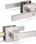 Privacy Square Satin Nickel Door Lever Sets 6 Pack Reversible For Left Or Right Handed Doors Keyless Entry Contemporary Square Style