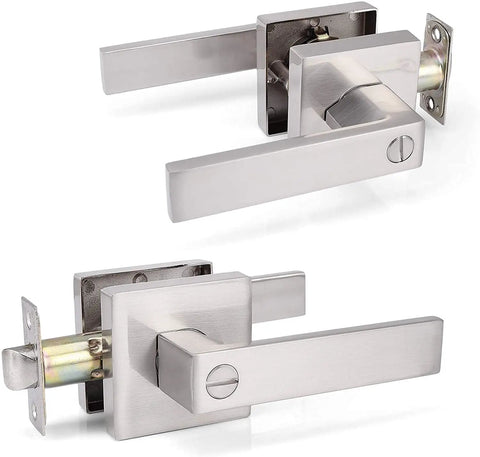 Privacy Square Satin Nickel Door Lever Sets 6 Pack Reversible For Left Or Right Handed Doors Keyless Entry Contemporary Square Style