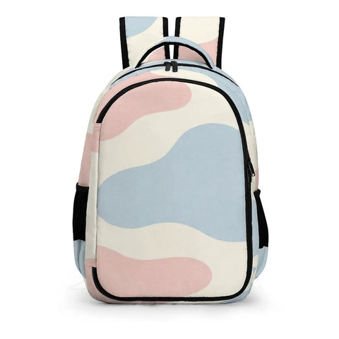 Two-Tone Abstract Print Backpack for Everyone with large capacity and durable polyester, showcasing smooth zipper and breathable fabric.