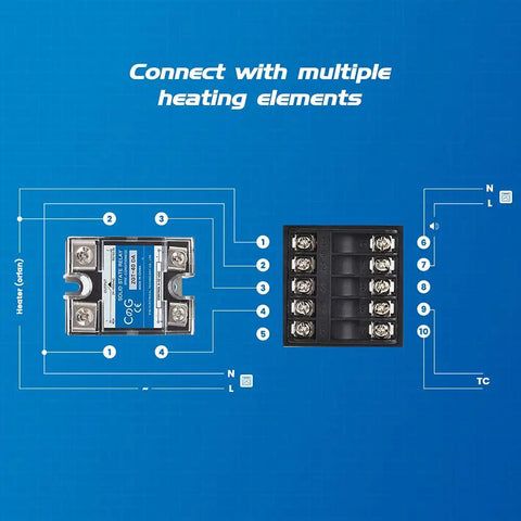 PID Temperature Controller Kit With 100 To 240V AC Power, SSR 40DA Solid State Relay, wiring diagram for connections