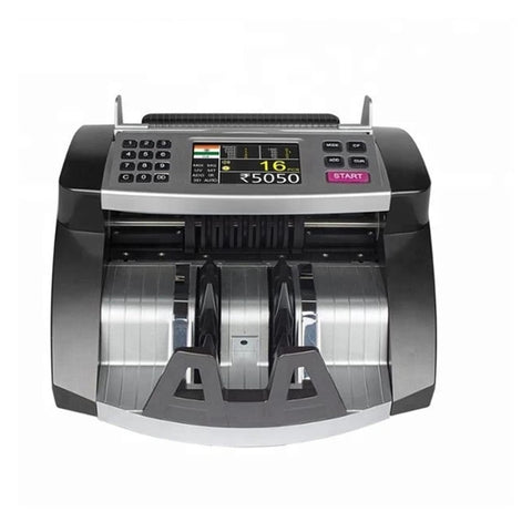 Smooth Operator Money Counter Machine For Iraqi Dinars UV IR MG Counterfeit Bill Detector With Tft Lcd Screen, top view showing cash sorting.