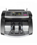 Straight Up Money Counter Machine With Slick Anti Counterfeit Sensors Automated Bill Scanner For Iqd Iraqi Dinar top view with display and feed tray.