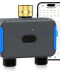 2 Zone WiFi Sprinkler Timer With App Control, Bluetooth Hose Timers For Outdoor Garden And Lawn, shown with smartphone app.