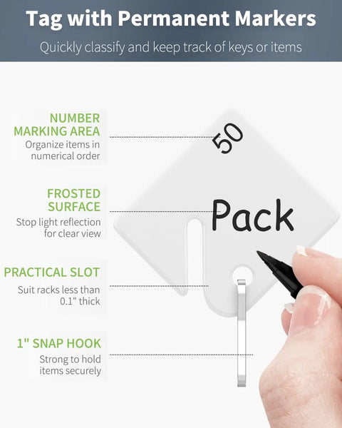 50 Pcs 1.5 Inch Slotted Key Tags With Metal Snap Hooks White Plastic Hanging Tags For Key Cabinets Boxes And Lockers