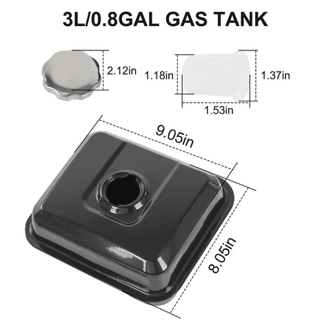 Dimensions of Fuel Tank And Carburetor Kit For 212cc 196cc Go Kart Mini Bike Engines Six Point Five HP GX160 GX200 Coleman
