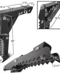 36 Inch Weld On Backhoe Thumb Clamp With Five Eighths Inch Steel Plate, Heavy Duty Adjustable Assembly, side and front view