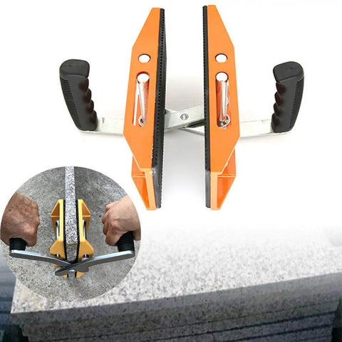 Heavy Duty Double Handed Stone Carrying Clamps With Grippy Rubber Handles For No Sweat 1.77 Inch Granite lifting and secure transport.