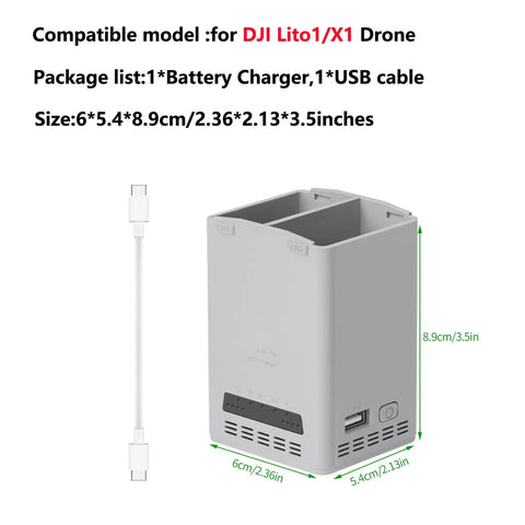 65W Two Way Smart Charger Dock For Lito 1 And Lito X1 Drones USB C Cable Included Grey Charging Hub Station with dimensions