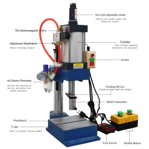 Heavy Duty Pneumatic Punch Press Machine For Sheet Metal Hole Punching, 110V Compressed Air Powered Shop Workhorse, Built Tough With Straightforward Zero Hassle Operation