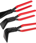Jiimee 3-piece hand seamers set for sheet metal with red handles; straight, 45° and 90° bending heads, 60mm jaw width.