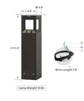 Image showing dimensions of Go-To IP54 Waterproof Outdoor Bollard Path Light, 32-Inch Black LED Lamp, with wiring details.