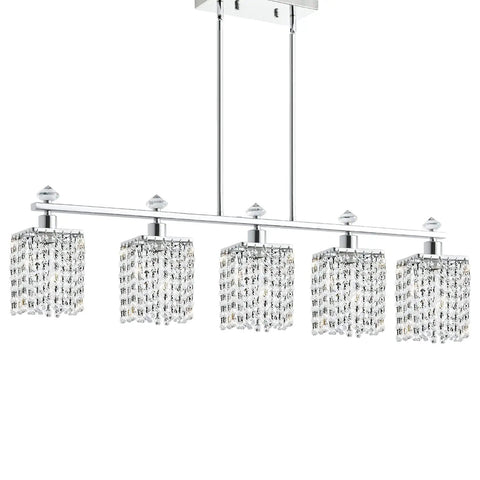 Water Ripple Glass Kitchen Island Pendant Light 5 Light Fixture With Matte Black Metal Finish, chrome crystal chandelier