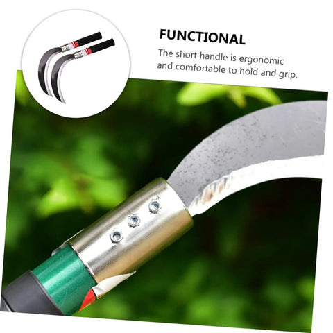 Close-up of the Two Piece Manganese Steel Gardening Weeder Tool Set With Durable Manual Reaping Hook for weeding.