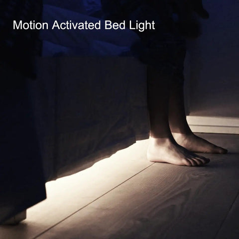 9.8ft Under Cabinet LED Strip Lights With Motion Sensor And Battery Power Auto Or Manual Modes Ideal For Closet Kitchen Bedroom Stairs Basement Trunk And More White 4000K illuminating under bed