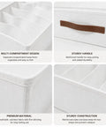 Fabric Drawer Organizer For Intimates And Bras With Six Roomy Compartments Plus Grip Handle Hella Breathable Linen closet bin with compartments and handle.
