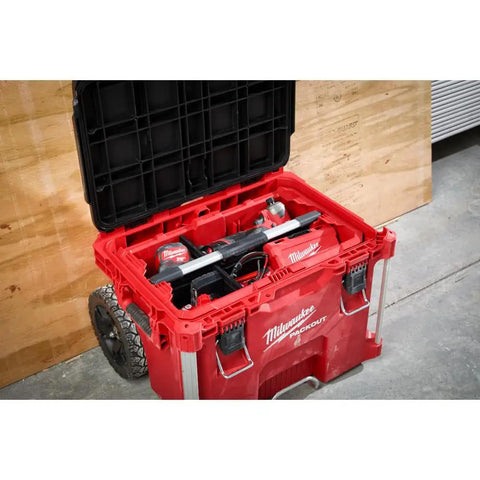 Gutsy Modular Tool Tray For Tradesmen Heavy Duty Plastic Organizer Effortless Setup Shop Floor Rack showing open red organizer with tools inside.