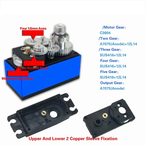 Axial Compatible RC Car Repair Kit With 12KG Metal Gear Servo, gear details, blue aluminum housing, for SCX10 TRX4