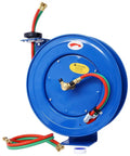 Heavy Duty Welding Hose Reel With Retractable Arm 1/4 Inch By Fifty Feet Twin Oxygen And Acetylene Rubber Hoses Industrial Grade 200 PSI