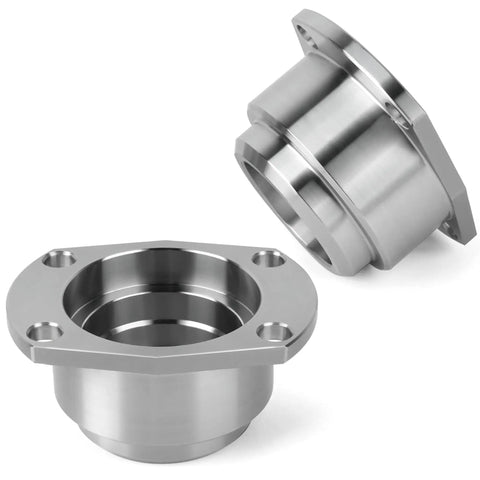 Heavy Duty 9 Inch Bearing Housing Pair For Ford Slide Over 3 Inch Axle Tubes CNC Machined Steel Ends With One Half Inch Threaded Bolt Holes Raw Finish Durable Replacement Set, pair shown