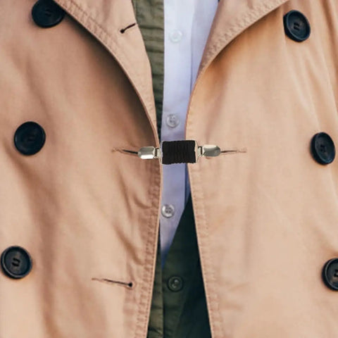 No Sweat Adjustable Spring Loaded Back Cincher Clips For Women on a beige jacket for quick fixing and smooth fit.
