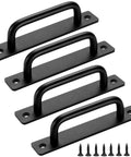 Metal Barn Door Pull Set, Four Pack Long Base Flat Head Drawer Pulls For Barn Doors, Cabinets, Wood Doors And Garages, Black Finish