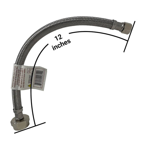 12-inch stainless steel braided water supply line with brass nut for toilet angle shut off valve set, easy install