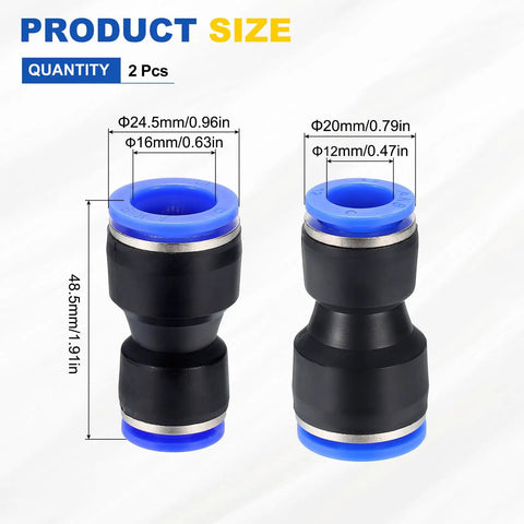2 Pack Easy Snap Pneumatic Straight Fittings Reducer Union Plastic Push To Connect Air Line Fittings 12mm To 16mm Tube OD