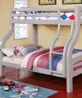 Twin Over Full Bunk Bed With Attached Curved Ladder And Upper Bed Rails, Bold Curved Wood Design In Grey Finish in kids' room