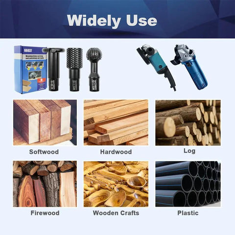 Woodworking Rotary Burr Set For Carving And Engraving, 3 Piece Drill Bit Milling Tool Kit, image showing burrs and angle grinder applications