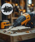 Premium Drywall Screws Number 6 By 1 Inch Phillips Bugle Head Fine Thread Black Phosphate Coated Carbon Steel Core in use with a power drill.