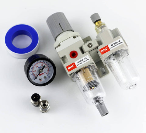 1/4 NPT Air Filter Regulator Lubricator Combo With Auto Drain And Manual Drain Water Oil Separator, Gauge 0-150 Psi