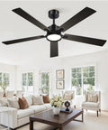 Modern living room with 52 Inch Ceiling Fan With Lights And Remote Smart App Control Dimmable With All Setting Memory Quiet DC Motor Reversible Blades Damp Rated