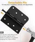 3 Pack 4 Inch Black Door Hinges With Square And Five Eighths Radius Corners Heavy Duty Exterior Hinges With Removable Pin