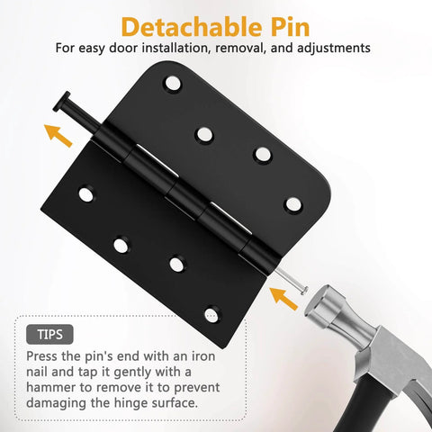 3 Pack 4 Inch Black Door Hinges With Square And Five Eighths Radius Corners Heavy Duty Exterior Hinges With Removable Pin
