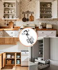 4 Pack Concealed Kitchen Cabinet Hinges With Full Overlay Alignment 105 Degree Soft Close Adjustable Includes 24 Mounting Screws For Easy Install Two Pairs Per Pack in use in various kitchen settings showing different cabinet interiors and hinge placement.