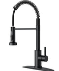 Heavy Duty Matte Black Kitchen Sink Faucet Pull Down Sprayer High Arc Swing Spout For Wide Basins Lead Free Certified side view
