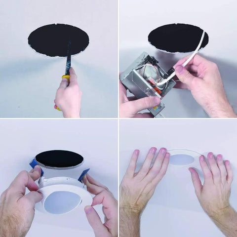 Installation of 4 Inch Color Selectable 2700K To 5000K LED Recessed Canless Kit With Wide Beam Adjustable Gimbal Wet Rated