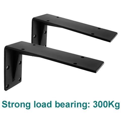 Built Different Heavy Duty Shelf Brackets, 5mm Thick Black Iron Industrial Wall Mounts For Farmhouse Vibe, close-up view showing strong L-shaped design.