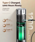 Rechargeable Milk Frother With Stepless Speed Control LunaFro V2 showing Type-C charging and battery features