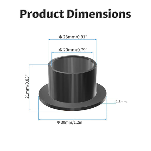 4 Pack POM Flanged Sleeve Bearings Black Self Lubricating 20x23x21mm With 30mm Flange dimensions diagram
