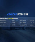 Vehicle fitment chart for Toyota Camry 2007-2009 compatible with 2.5L L4 models