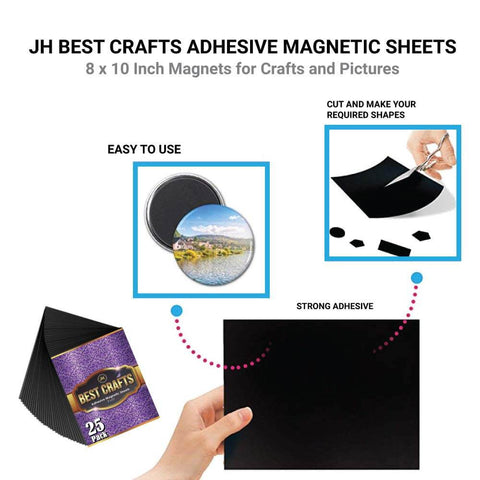 Adhesive Magnetic Sheets For Crafts And Pictures, Flexible 20 Mil Magnets With Strong Adhesive Backing, 8x10 Inch Size, Pack Of 25