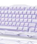 Compact 75 Percent Wireless Mechanical Gaming Keyboard Featuring Premium Aluminum Chassis And Adjustable RGB Lighting in a sleek purple design.